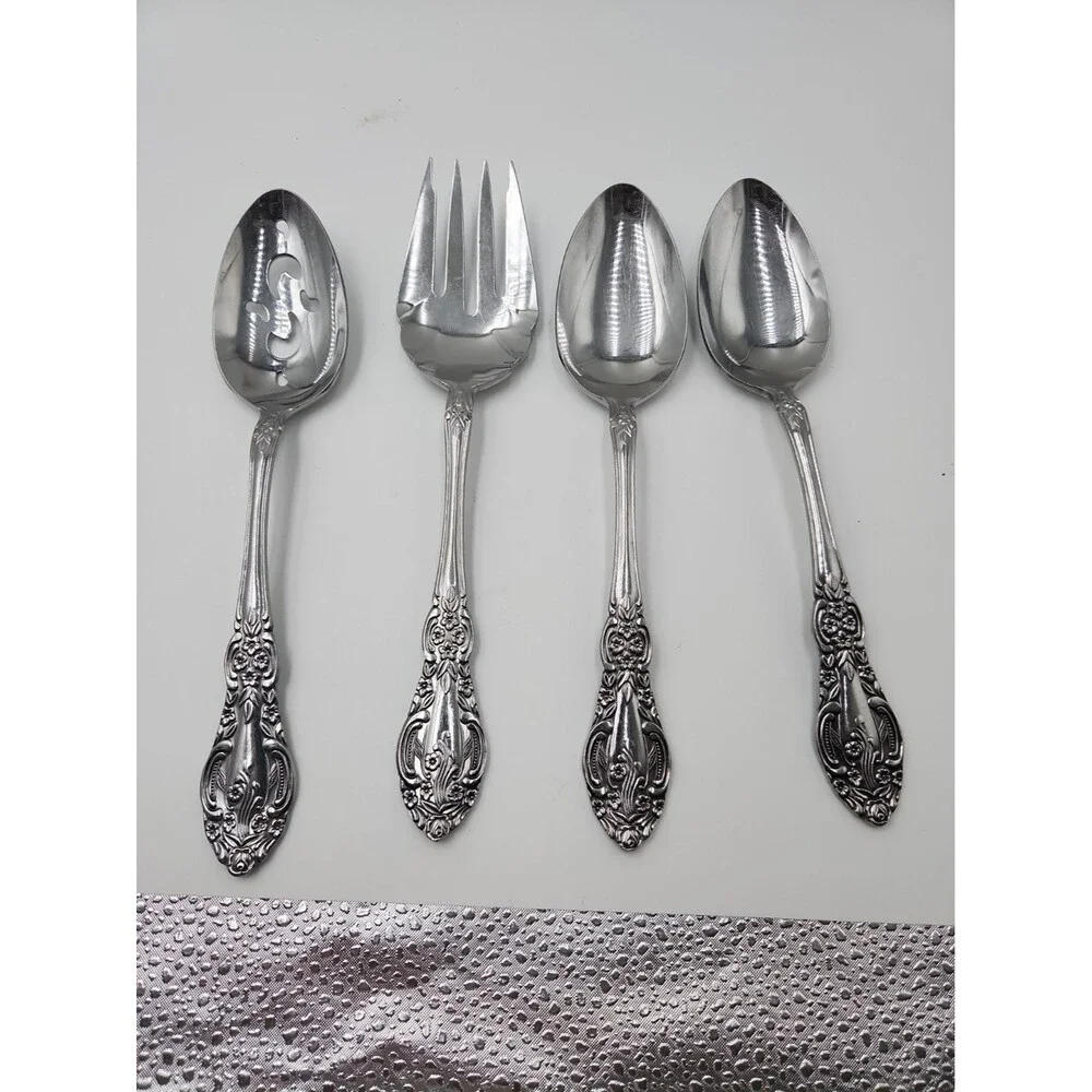 Lot of 4 SPRINGTIME Japan Stainless Silverware Flatware Serving Pieces Set Spoon
